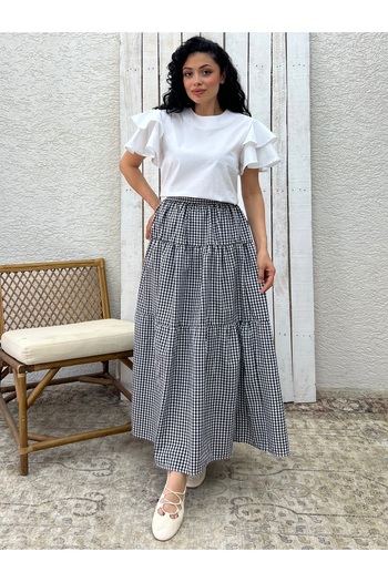KÜÇÜĞÜM BUTİK Black Layered Gingham Skirt