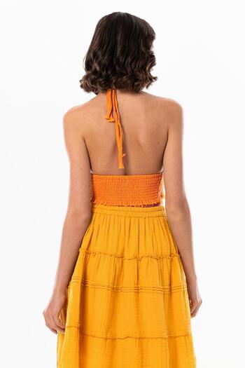 Eliş Şile Bezi Summer Muslin Bustier with Goose Tie Detail Orange Trnc