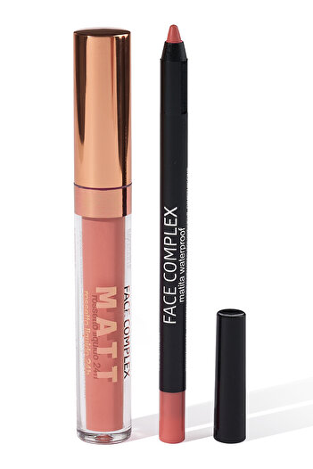 FACE COMPLEX Lip Set Lip Liner 24h Lip Tint Box, Set Ruj Lichid Creion De Buze Rezistent 24 H No.07 - Italia
