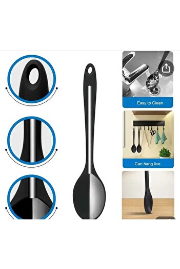 elfnur 2 Pieces Hard Tip Heat Resistant Fireproof Non-Stick 28 cm Silicone Food Spoon Set
