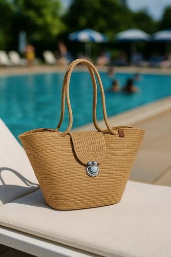 KAAN HOME TEKSTİL Kaan Home Beige Self-Corded Strap Natural Look Vegan Beach Bag or Daily Bag