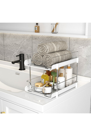 Deliny Stand with 2 retractable shelves, 6 storage compartments, 29 (L) x 20 (w) x 23 (H) cm, white