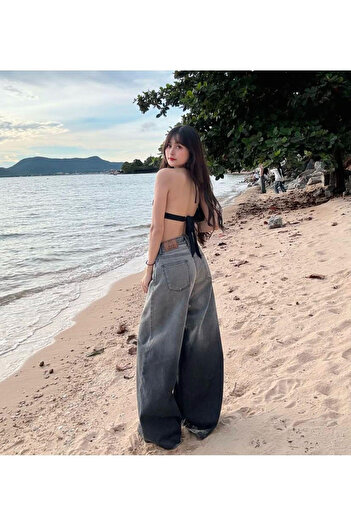 Gofeel Gri Summer Eskitme Detail Baggy Jean