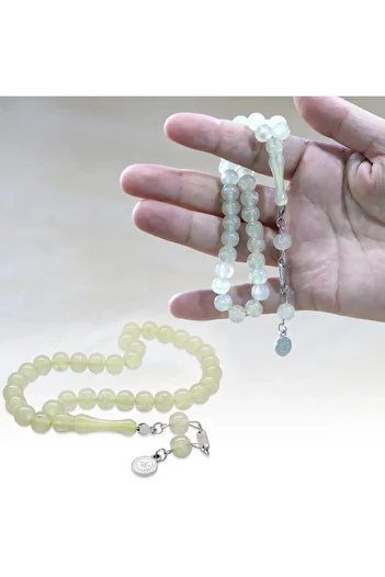 Tesbihane Non-Tarnish Metal Tuğra Tassel Sphere Cut Transparent Color Cat's Eye Prayer Beads