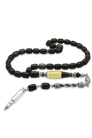 Tesbihane Non-Tarnish Metal Rope Tassel Bullet Nakkaş Imameli Capsule Cut Gray Black Crimping Amber Prayer Beads