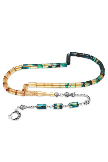 Tesbihane Non-Tarnish Metal Tassel Cutout Cutout Filtration Blue White Fire Amber Prayer Beads