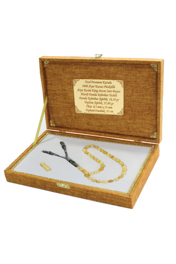Tesbihane Premium Boxed 1000 Sterling Kazaz Tassel Barley Cut King Seccer White Yellow Moire Drop Amber Prayer Beads