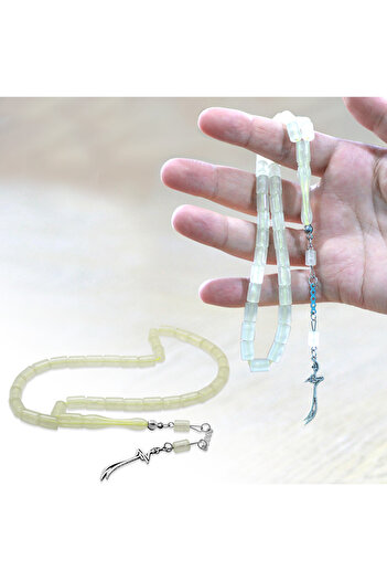 Tesbihane Non-Tarnish Metal Zulfiqar Tassel Cut Cut Transparent Color Cat's Eye Prayer Beads