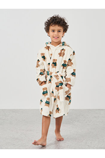 Styli Boys Bear Print Hooded Bath Robe