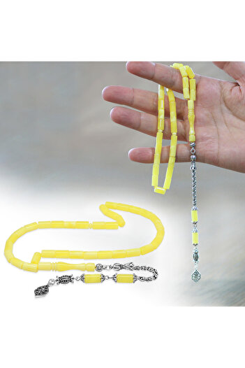 Tesbihane Tarnish-Free Metal Albanian Chain Tassel Cutout Cut Yellow White Moire Beirut Amber Prayer Beads