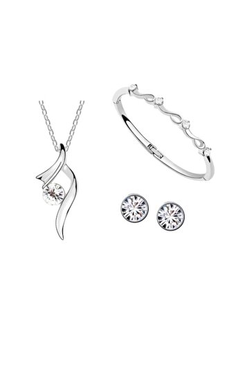 Tessero Set jewelry for women, necklace with pendant, earrings, and bracelet with zircon stones, plated with