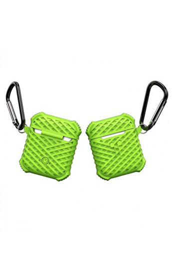 Generic Casual Silicone Protective Case Cover for AirPods with Safety Ring, Green, 2 Pieces