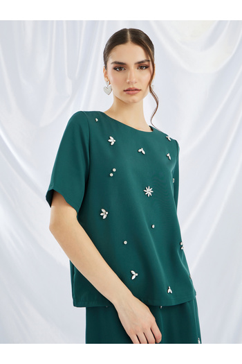 Styli Embellished Short Sleeve Top and Skirt Co-Ords