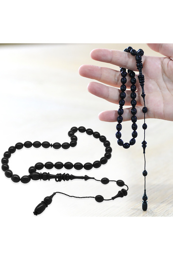 Tesbihane Each One with System Masterly Craftsmanship Ring Imamiye Beyzi Cut Pearlescent Black Katalin Prayer Beads