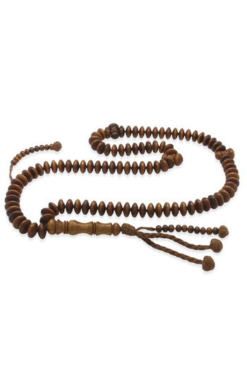Tesbihane Systematic Wheel Cut Dark Brown 99 Grain Cumaru Wood Prayer Beads