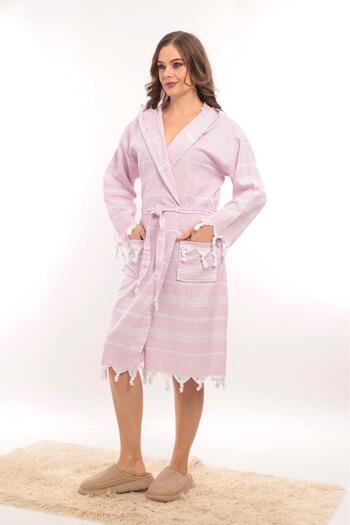 Lio20 Unisex Sultan Tassel Model Sea-Pool-Beach-Bathroom-Sauna-Spa Peshtemal Μπουρνούζι-Βαμβακερό-Μωβ