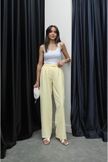 Havoş Yellow Pleated Palazzo Pants