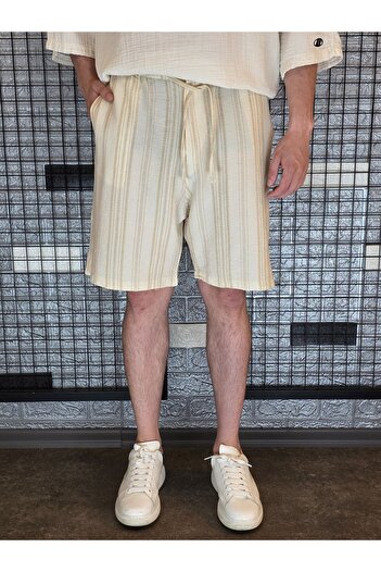 Geco Cream Top Mustard Striped Seersucker Shorts