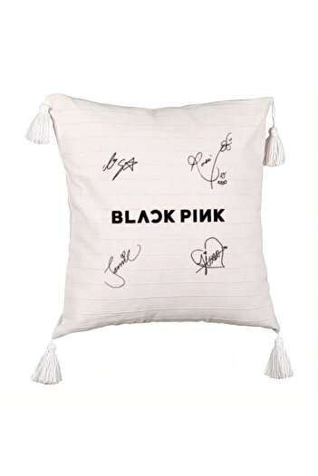 BEKZ BlackPink Decorative Pillow with Signatures, Model 2, 45x45 cm, Ecru, With zipper