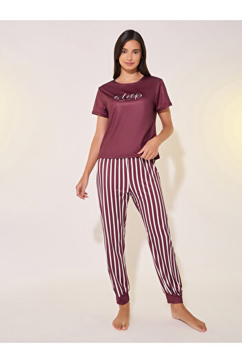 Take Two By Styli Slogan Graphic T-Shirt and Striped Pyjama Set