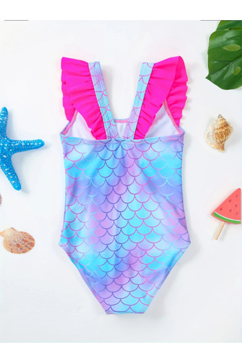 darko Mermaid Purple Pink Children's Swimsuit Fish Scale Patterned Fish Scale Mermaid Swimsuit