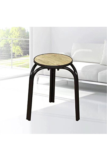 rexa Backless Round Wooden Top Portable Stackable Stools with Metal Frame