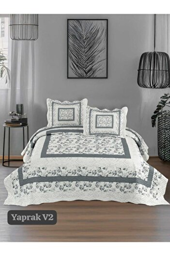 Örtüm Leaf Gray Quilted Bedspread Double