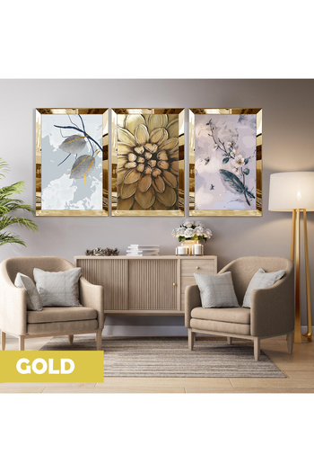Harikabirev Amazing | Gold Ortanca Flower Combination (Light) | Plexiglass Framed Mdf Plksmdf