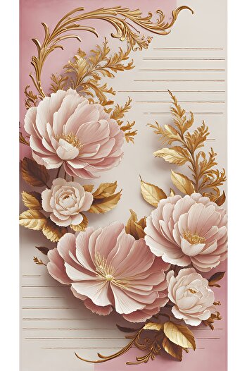 Harikabirev Amazing | Pink Gold Flowered Abstract Combination (Gardenia) | Plexiglass Framed Mdf Plksmdf