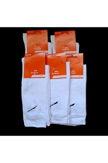 MultiButik 5 Pairs of Teak Patterned Flexible Men's White Cotton Tennis Socks