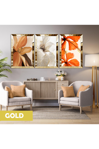 Harikabirev Amazing | Soft Orange White Flower Combination | Plexiglass Framed Mdf Plksmdf