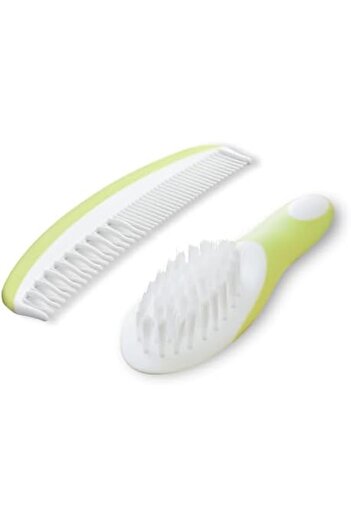 Moon مجموعة فرشاة ومشط العناية بالأطفال الرضع من العلامة التجارية Ergonomic Infant Brush Comb Set، متعددة الألوان