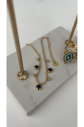 SU PERİSİ TAKI BİJUTERİ Steel Gold Black Zircon Stone Dorika Anklet