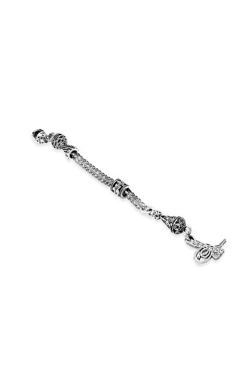 Tesbihane Tuğra Themed Foxtail Chain Themed Single Pendulum Tarnish-Free Metal Tassel