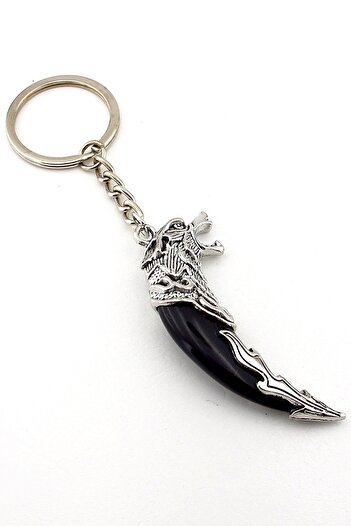 Solfera Wolf Tooth Shaped Relief Ornament Nordic Metal Keychain Black Kc355