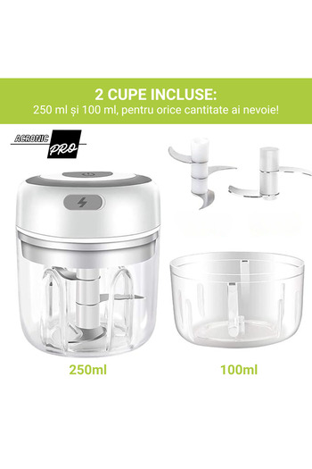 AcronicPro Mini Tocator de Legume si Fructe AcronicPro, Portabil, Incarcare USB, Usor de Folosit, Practic, Alb