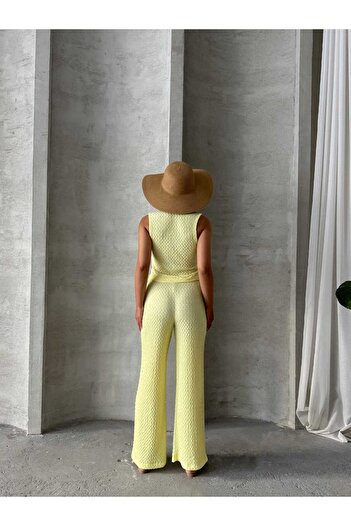 Brood Women's Seersucker Fabric V-Neck Vest - Palazzo Pants Set