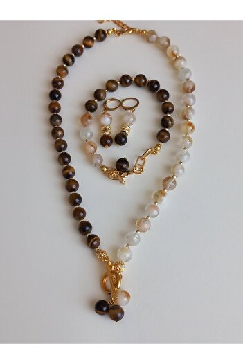 LemaStone Strength and Abundance ;Kloye, Bracelet, Earrings (Designed with Citrine and Tiger Eye Natural Stone.)
