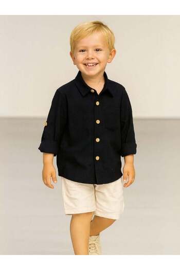 RG Boys' Cotton Linen Long Sleeve Sports Shirt