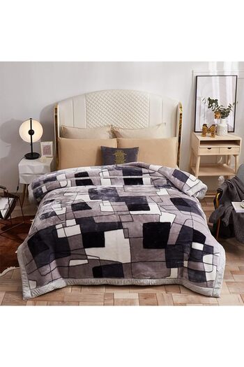 Sultan Sherpa Blanket 200 X 220 CM Geometric Queen for Gentle Winter (Polyester, BLACK)