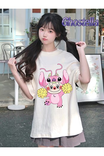 Minga London Μπλουζάκι Unisex Oversize με στάμπα μπεζ Labubu -Ghostella