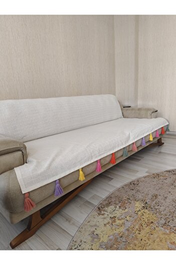 Petek Home BULDAN KUMAŞ RENKLİ PÜSKÜLLÜ KOLTUK ÖRTÜSÜ 160X210 EBATINDA 1 ADET ÖRTÜDÜR