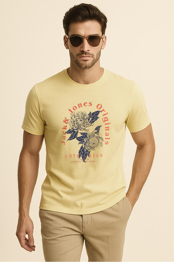 Jack & Jones J&J T-Shirt Men Logo Printed Tee Shirt Yellow