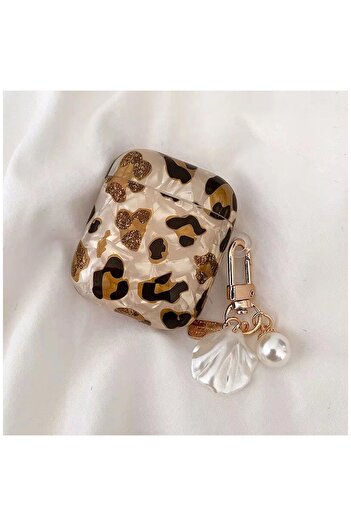 Zebana Leopard Pattern Transparent Silicone Airpods1/2 Case (Including Charm Accessory) Brown