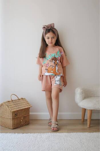 jeliboomkidswear Girl's Bambi̇ Printed Shorts Bottom Top Summer 2-Piece Set