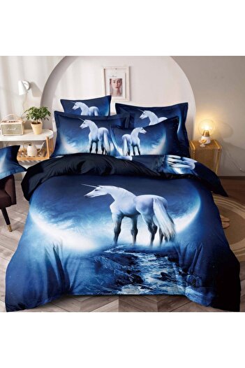 CHIRASO CHIRASO 3D Bedding, FINET, 6 Pieces, Sheet 235x240, 4 Pillowcases, Unicorn