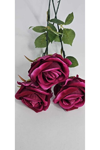 YASİMA Yapay Kadife Gül 3 Adet koyu pembe 50 cm VazoDekor Gelin Çiçeği ev Süsü