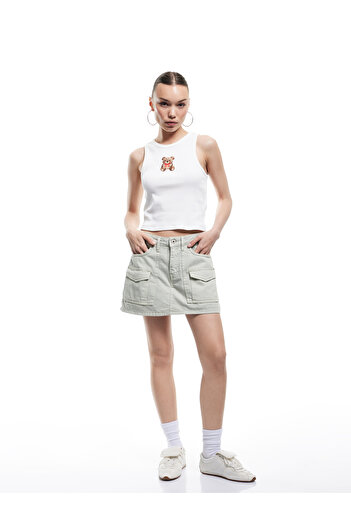 Koton Cargo Pocket Detailed Buttoned Cotton Mini Shorts Skirt