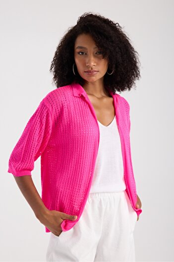 Su Moda Women's Cardigan Openwork Capri Sleeve Soft Mercerized