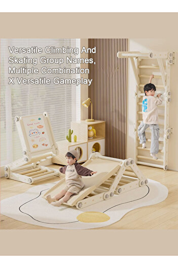 Ma Baby 7 in1 Triangle Set for Baby Climbing Toy Indoor Playground for Kid Montessori Learning Beige